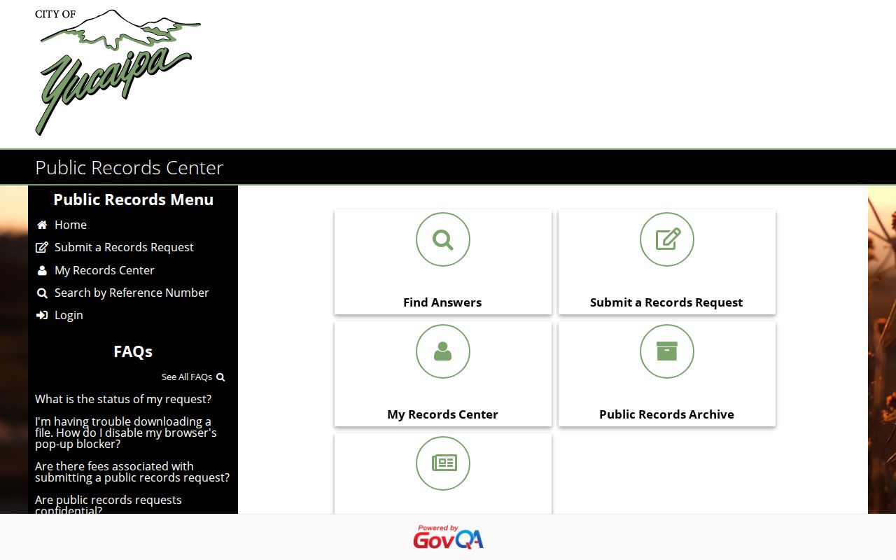 Yucaipa public records request portal for city records