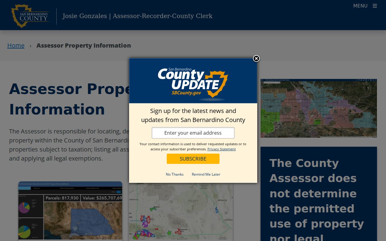 San Bernardino County assessor property information portal for Yucaipa parcel research