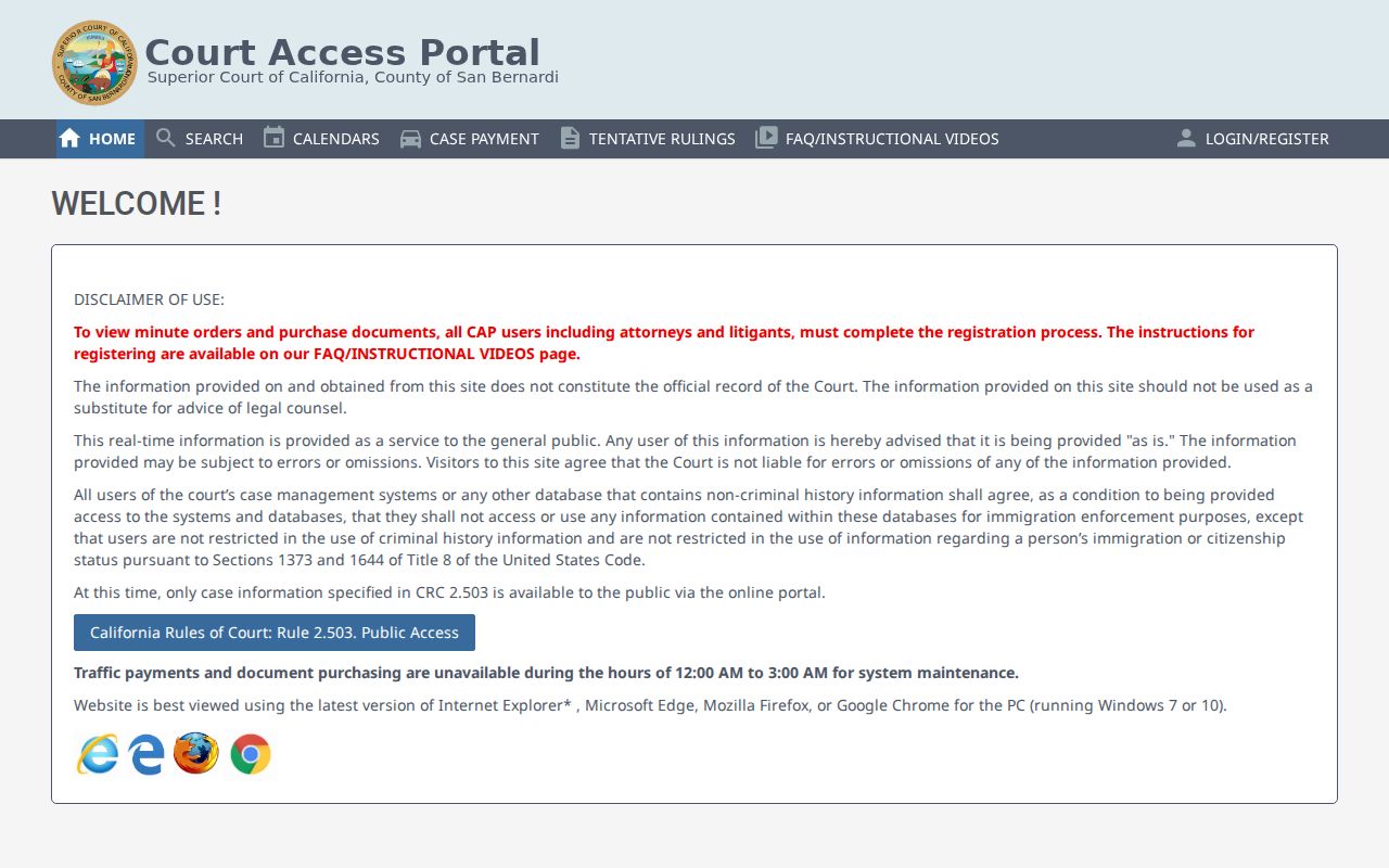 San Bernardino Superior Court Access Portal for Yucaipa case information