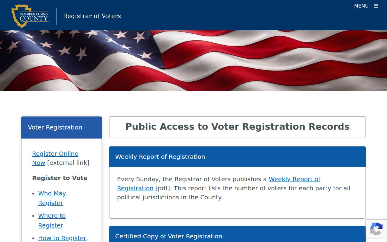 San Bernardino County voter registration records and reports for Yucaipa civic research