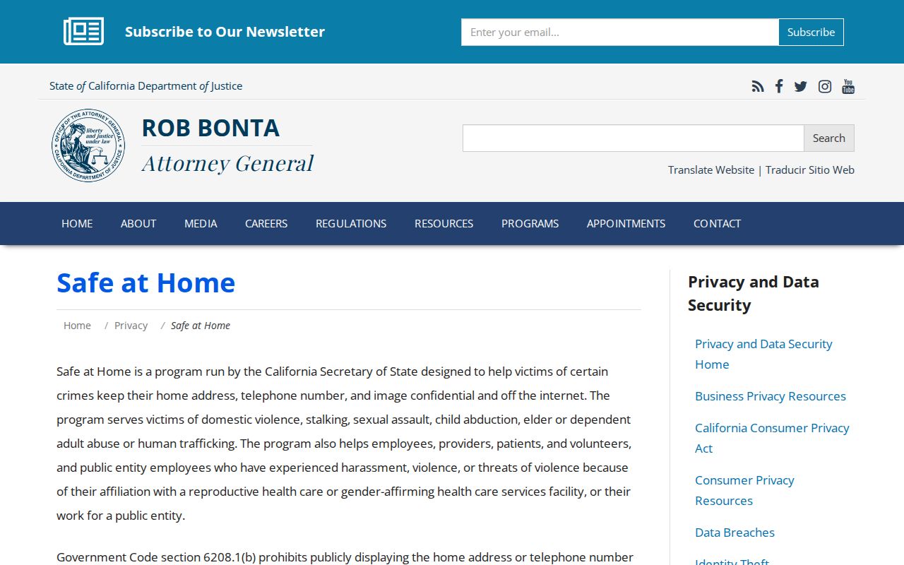 California Safe at Home address-confidentiality information for protected Yucaipa residents