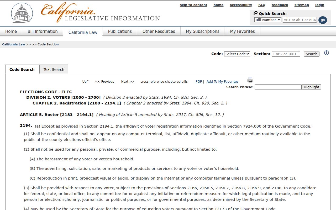 California voter information disclosure rule relevant to Yucaipa neighbor research