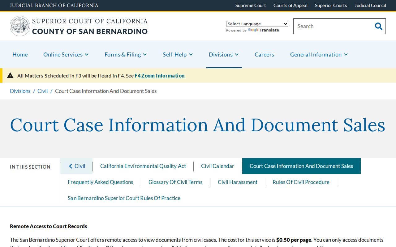 San Bernardino Superior Court case information and document access for a Yucaipa name search