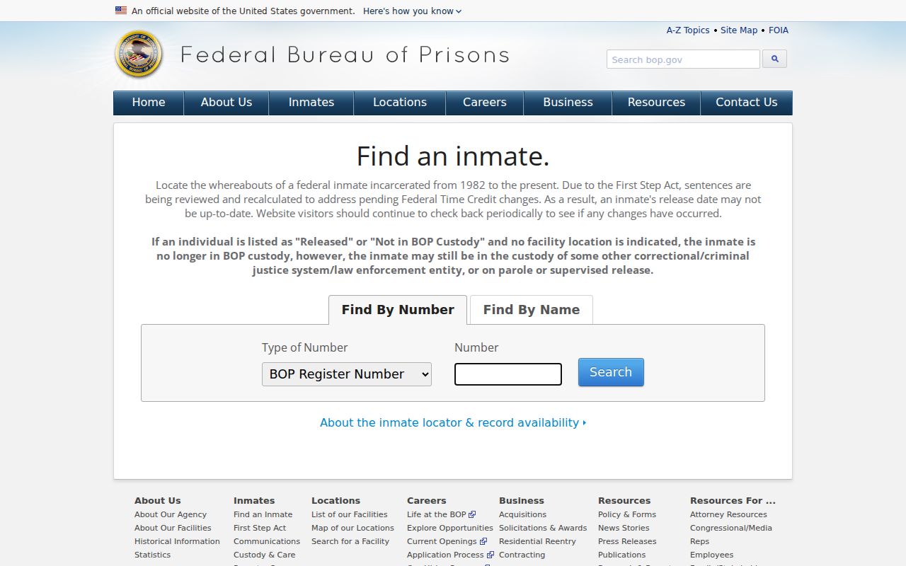 Federal Bureau of Prisons locator for a Yucaipa-related name search