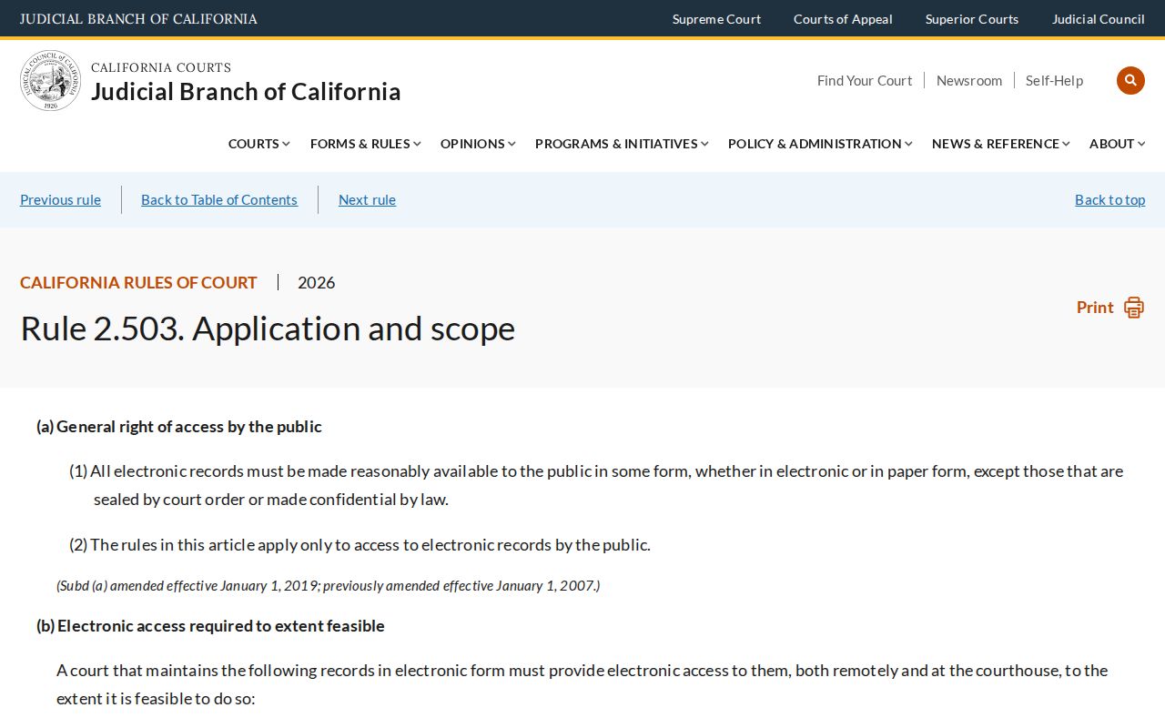 California court electronic access rule relevant to Yucaipa case searches