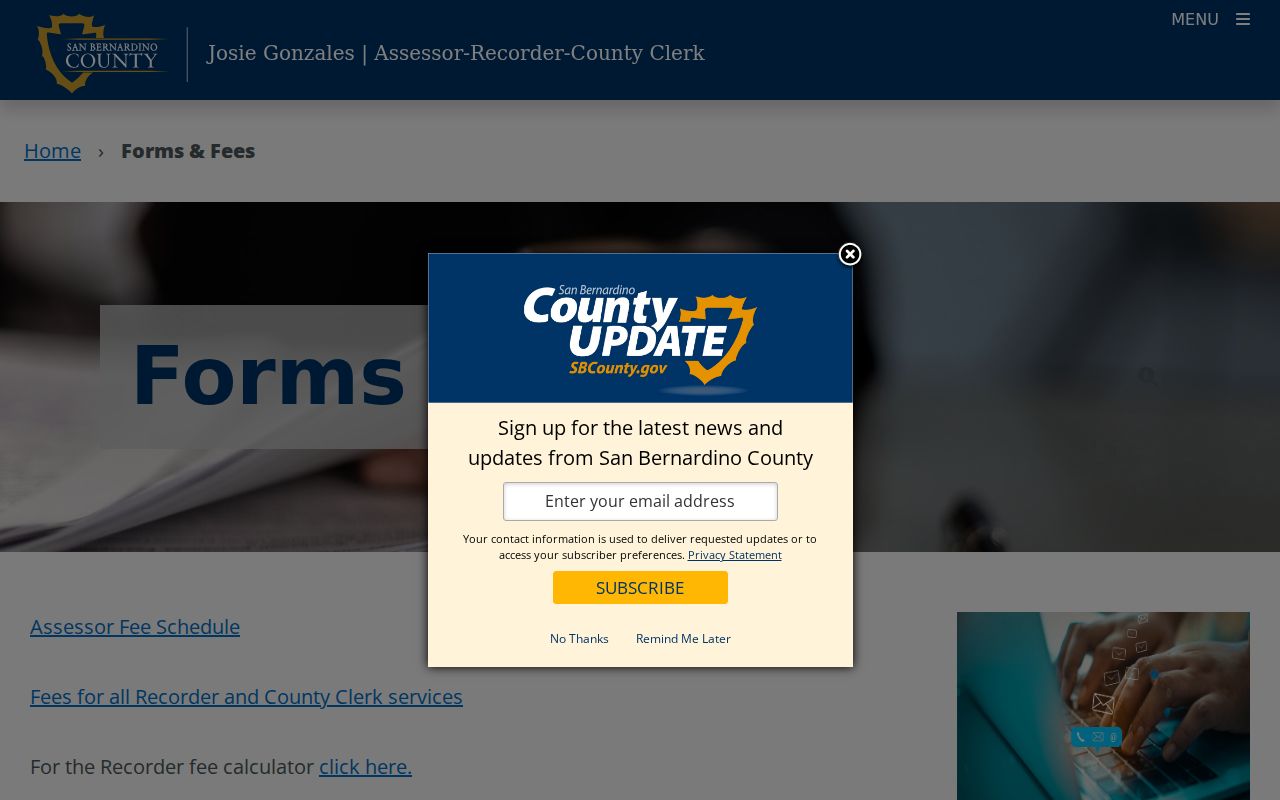 San Bernardino County recorder and assessor forms information for Yucaipa address records