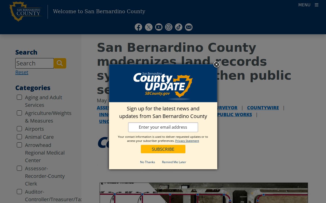 San Bernardino County parcel modernization announcement for Yucaipa map research