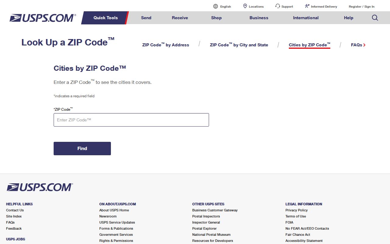 USPS city-by-ZIP lookup used to verify a Yucaipa address